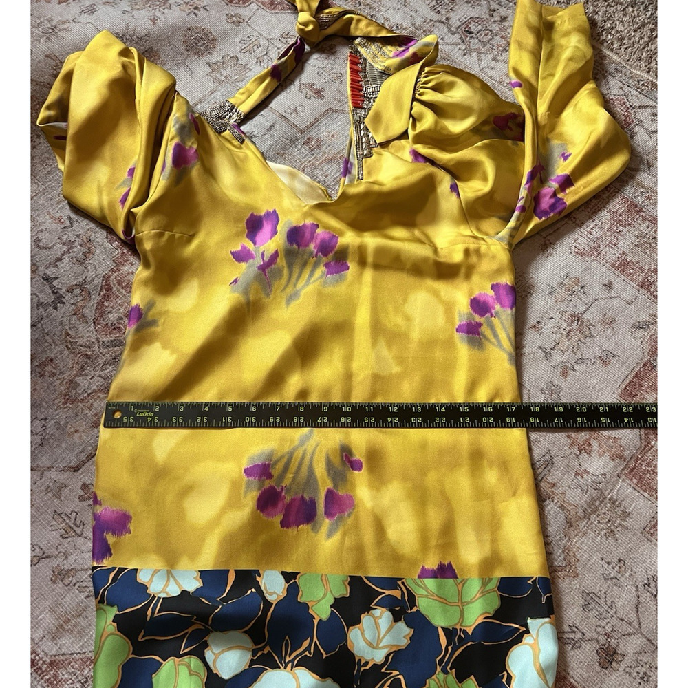 Dries Van Noten Sequin Yellow Floral Silk Delville Midi Dress Runway Size 38 - Picture 16 of 16
